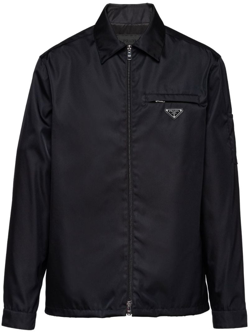 Black Re-nylon Zip Up Shirt Jacket