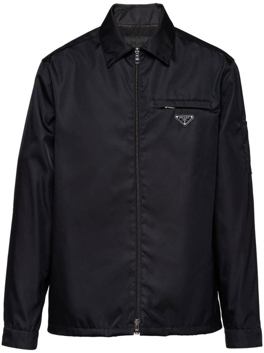 Black Re-nylon Zip Up Shirt Jacket