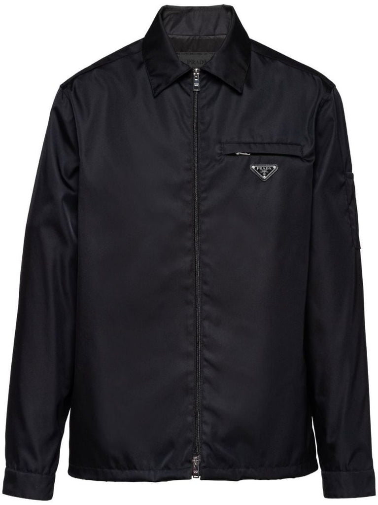 Black Re-nylon Zip Up Shirt Jacket