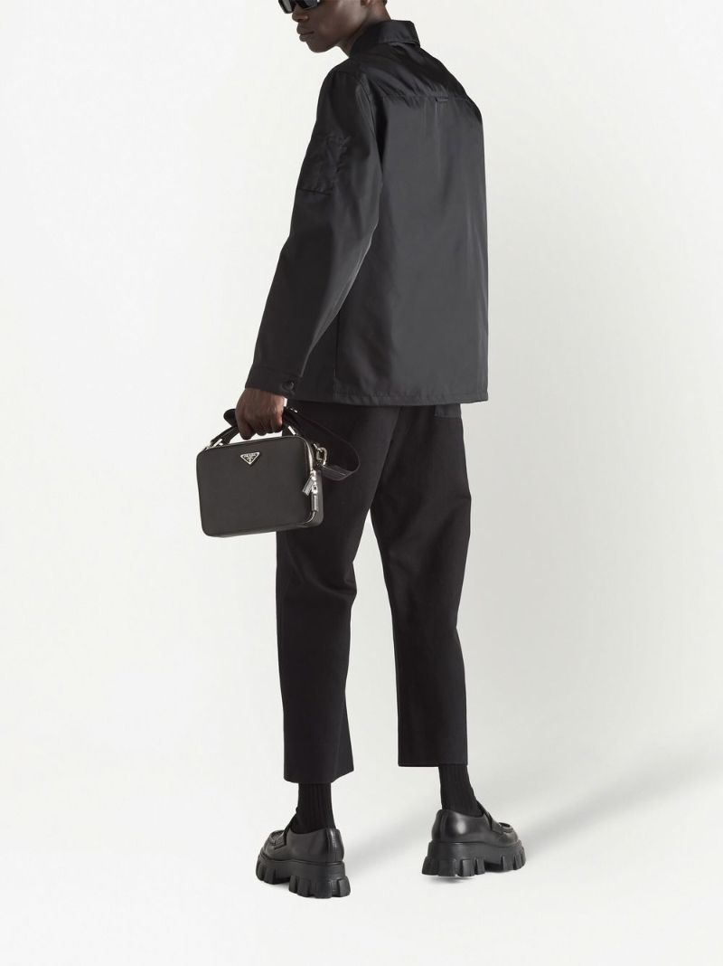 Black Re-nylon Zip Up Shirt Jacket