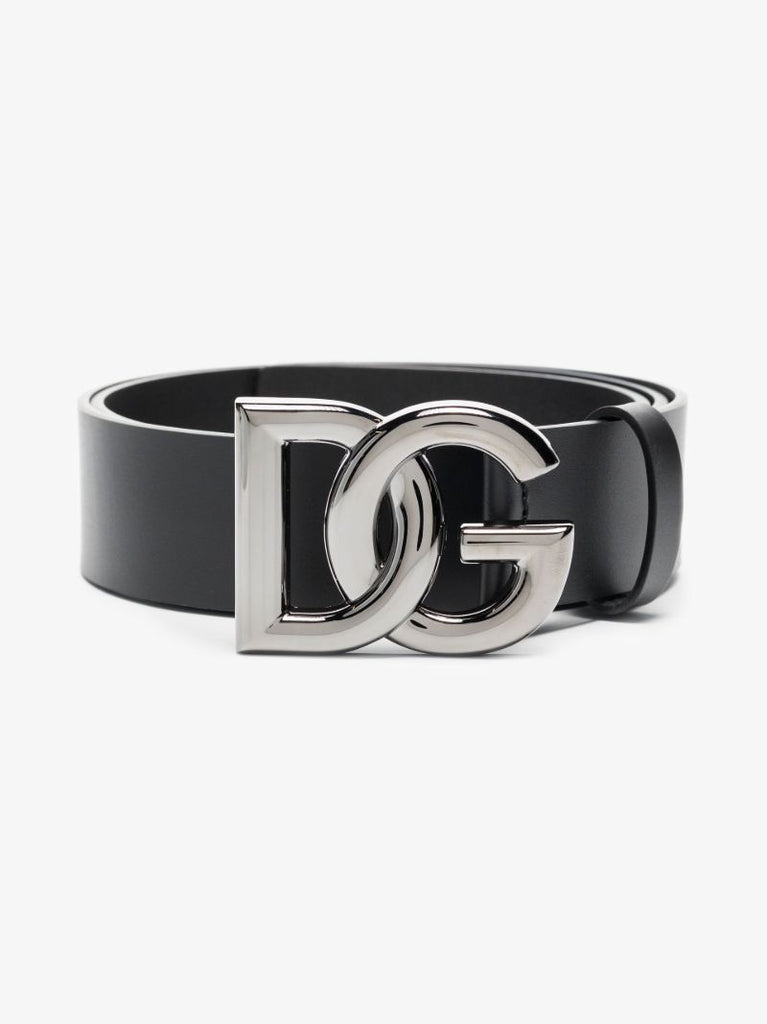 Black Monogram Buckle Leather Belt