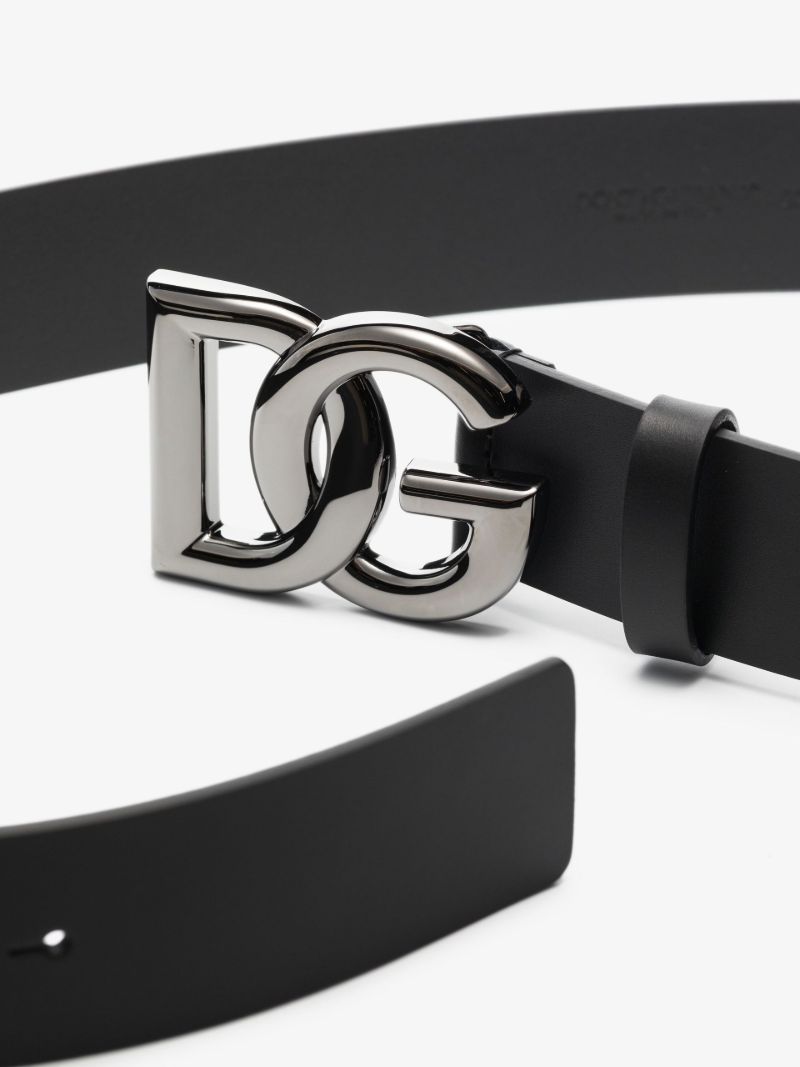 Black Monogram Buckle Leather Belt