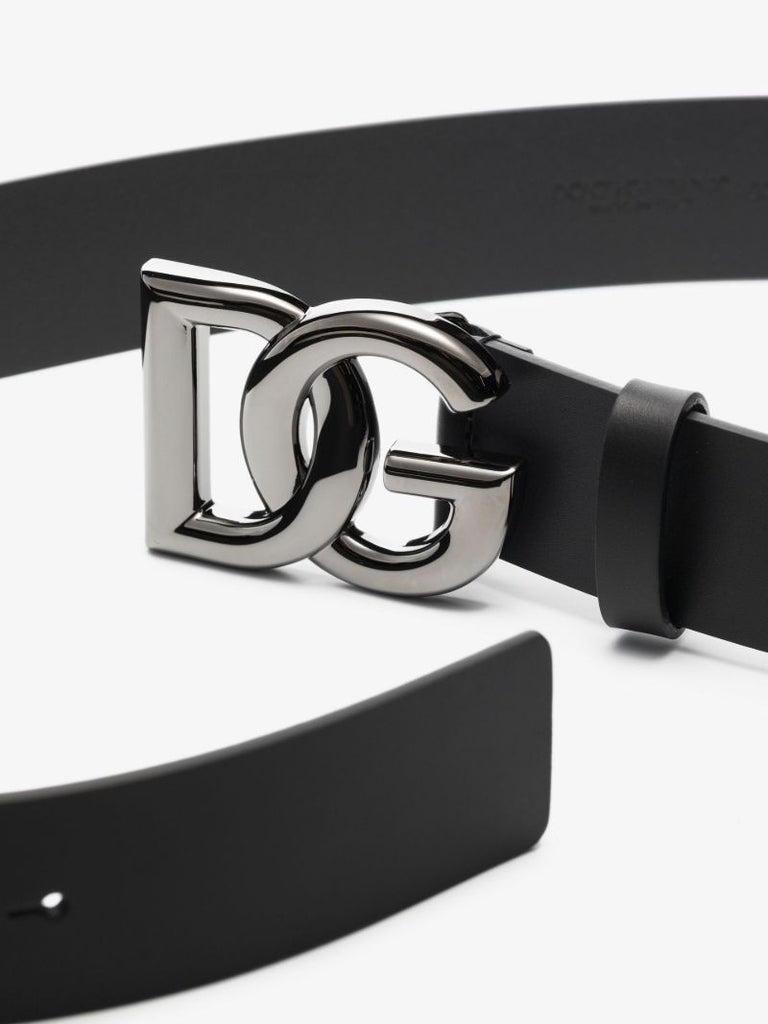 Black Monogram Buckle Leather Belt