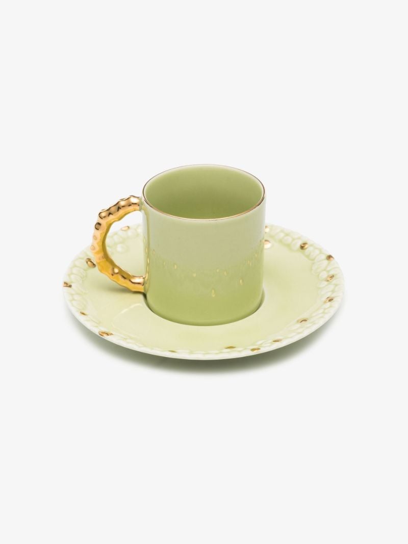 X Haas Brothers Green Mojave Porcelain Espresso Cup and Saucer Set