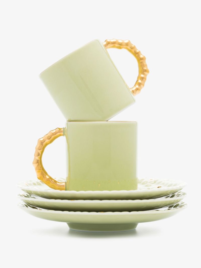 X Haas Brothers Green Mojave Porcelain Espresso Cup and Saucer Set