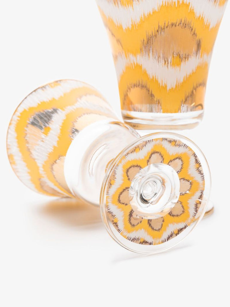 Yellow and Gold Ikat Wine Glass Set