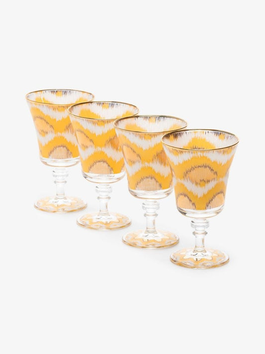 Yellow and Gold Ikat Wine Glass Set