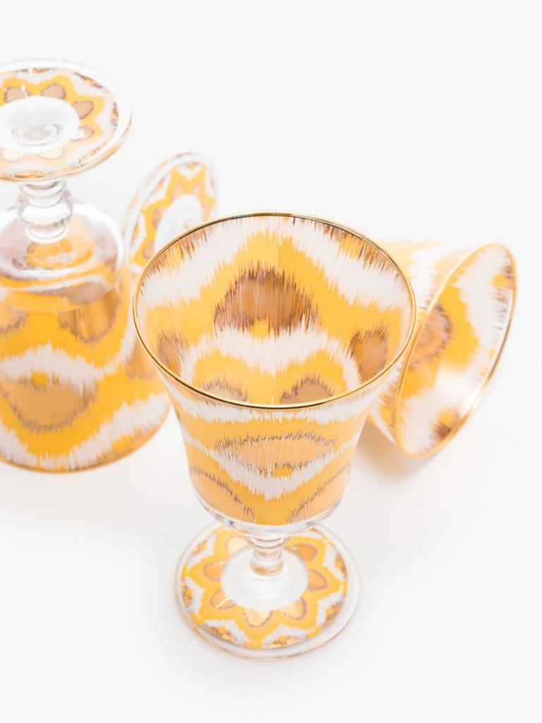 Yellow and Gold Ikat Wine Glass Set