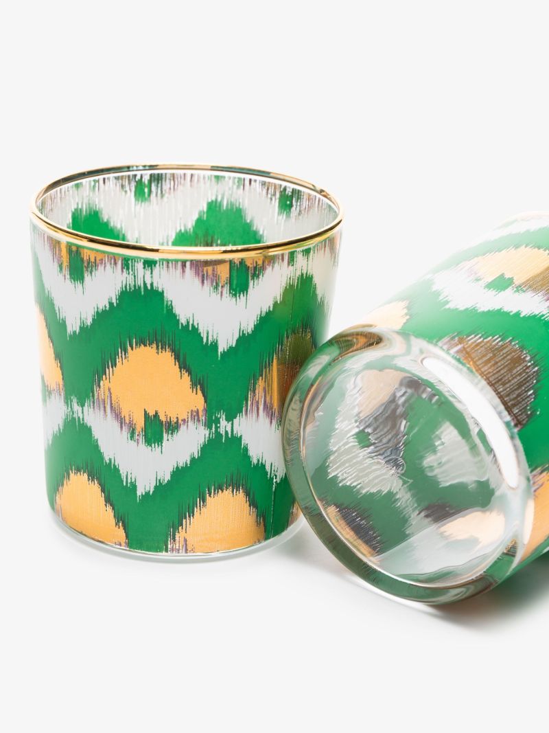 Green and Gold Ikat Water Glass Set