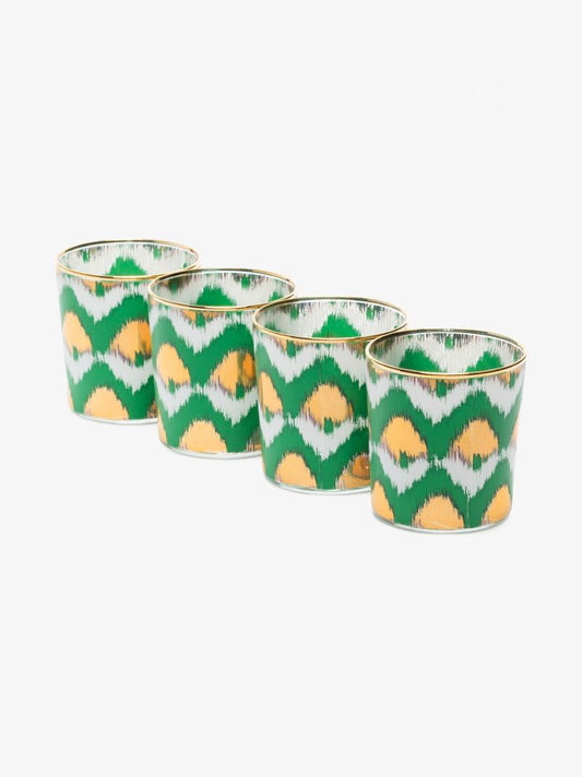Green and Gold Ikat Water Glass Set