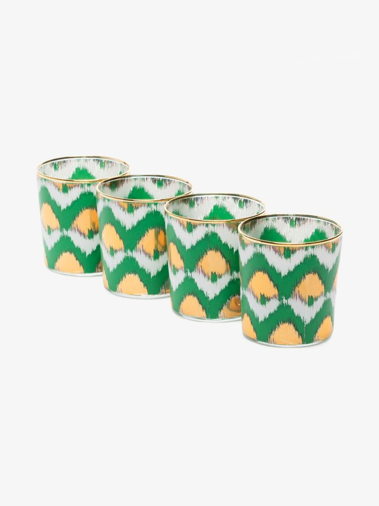 Green and Gold Ikat Water Glass Set