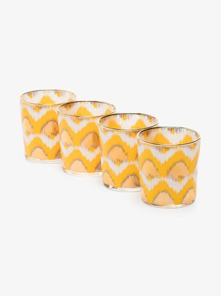 Yellow and Gold Ikat Water Glass Set