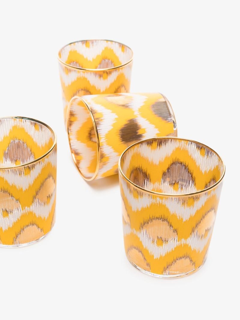 Yellow and Gold Ikat Water Glass Set