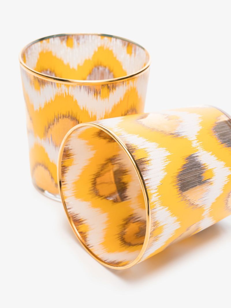 Yellow and Gold Ikat Water Glass Set