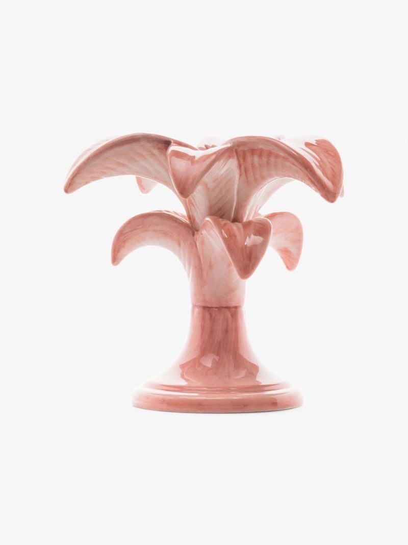 Pink Palm Small Porcelain Candleholder