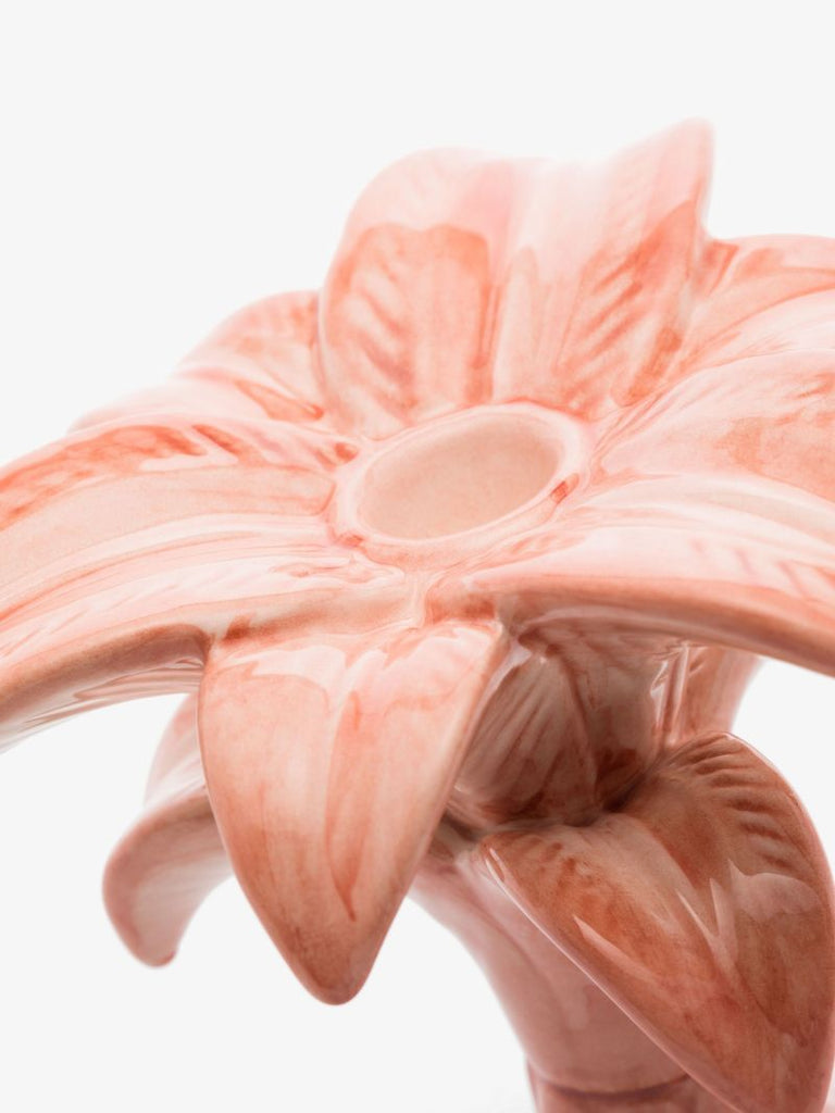 Pink Palm Small Porcelain Candleholder
