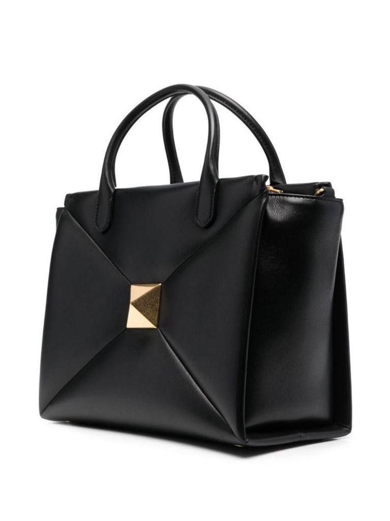 Black One Stud Medium Leather Tote Bag