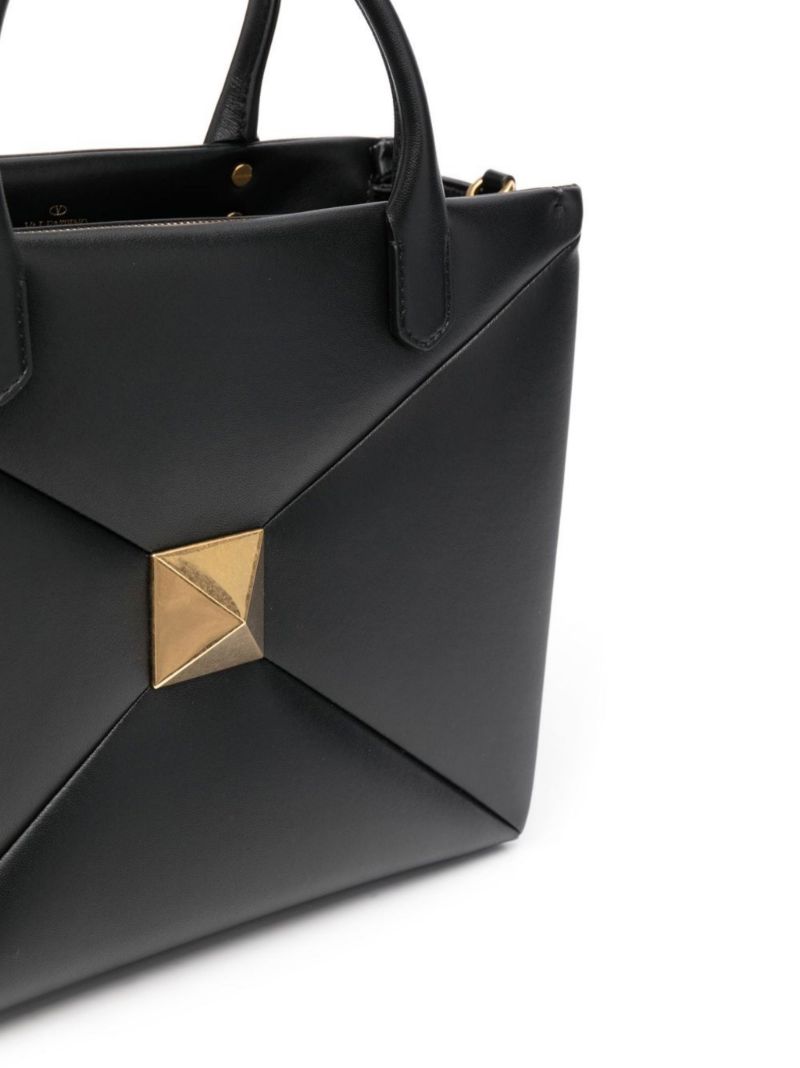 Black One Stud Medium Leather Tote Bag