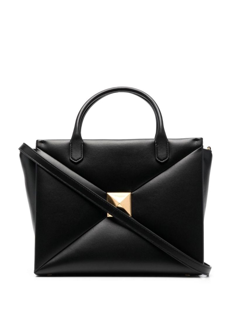 Black One Stud Medium Leather Tote Bag