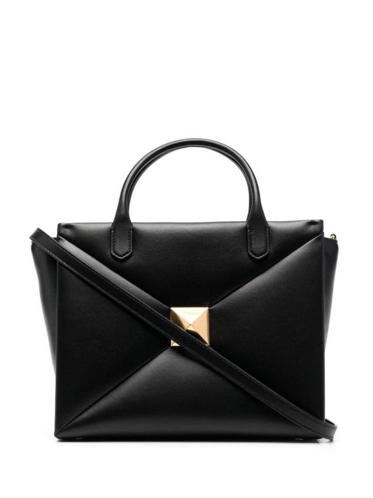 Black One Stud Medium Leather Tote Bag