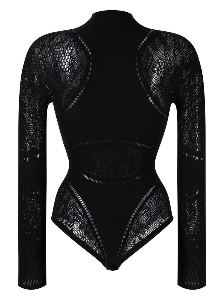 Black Sporty Logo Bodysuit