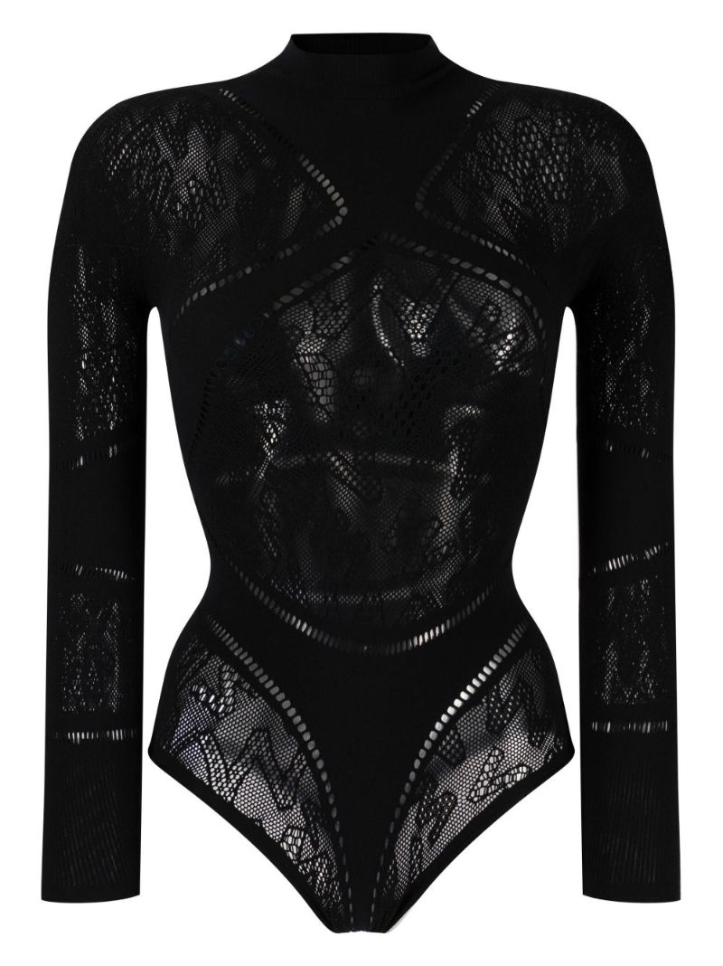 Black Sporty Logo Bodysuit