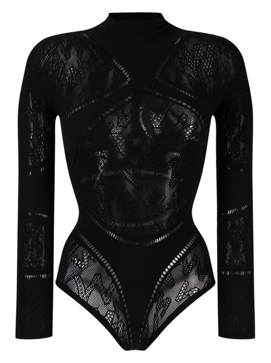 Black Sporty Logo Bodysuit