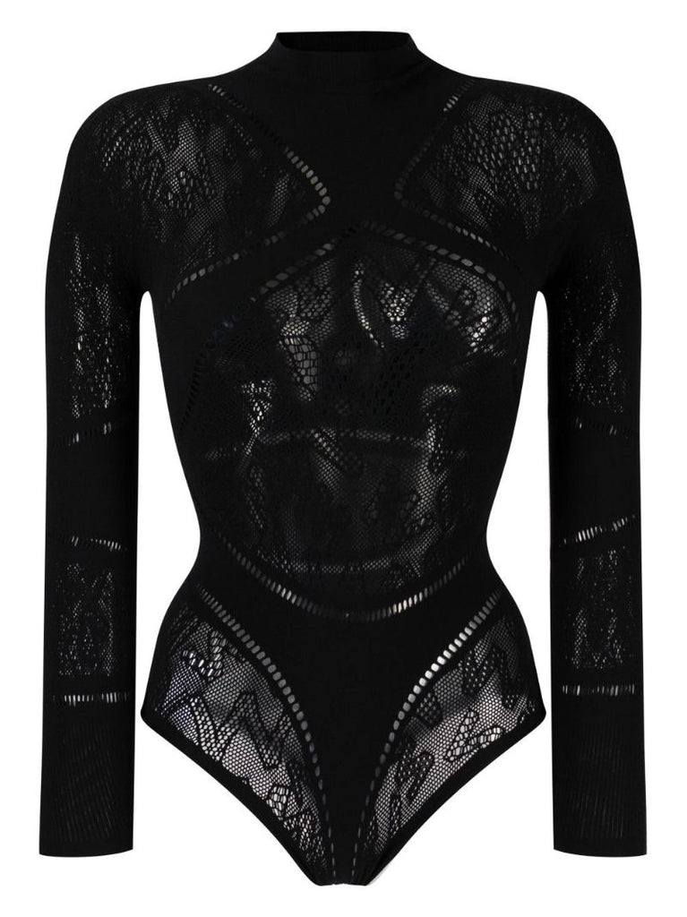 Black Sporty Logo Bodysuit