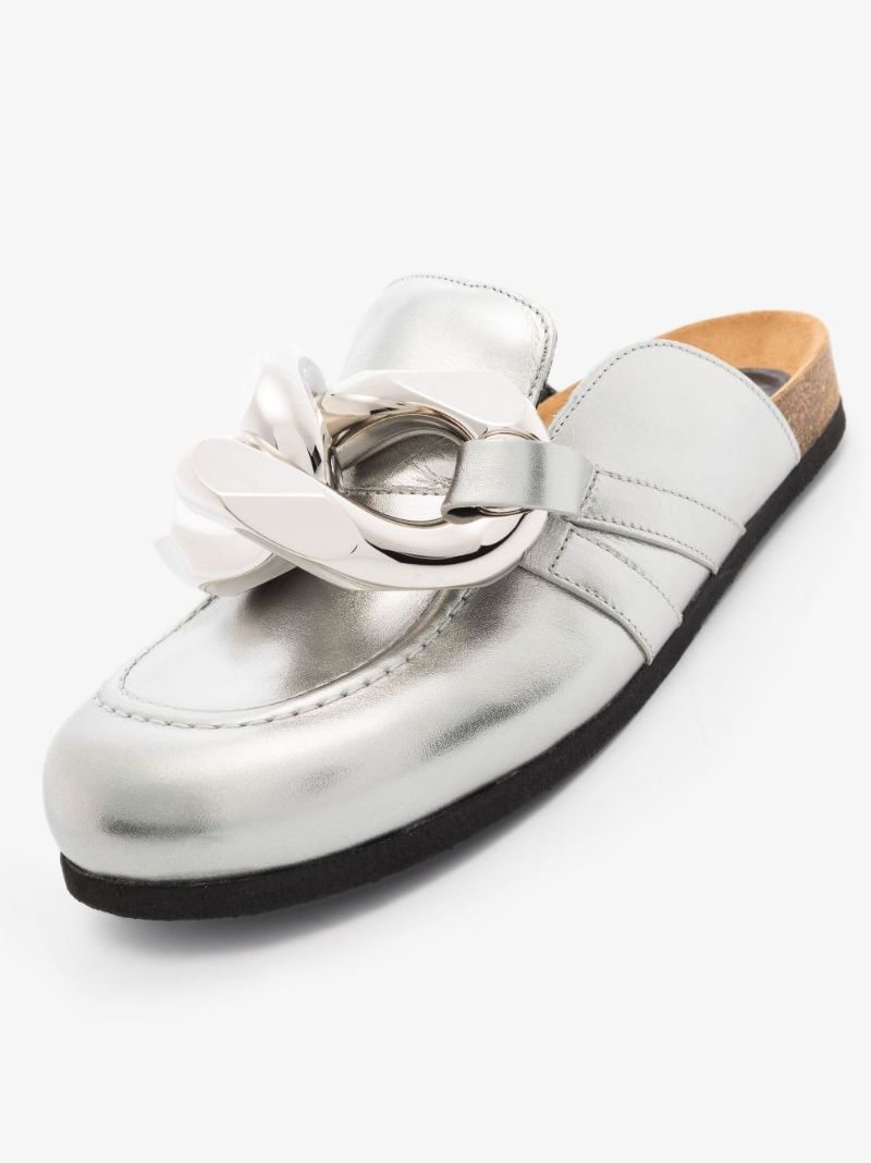 Silver Chain Leather Mules