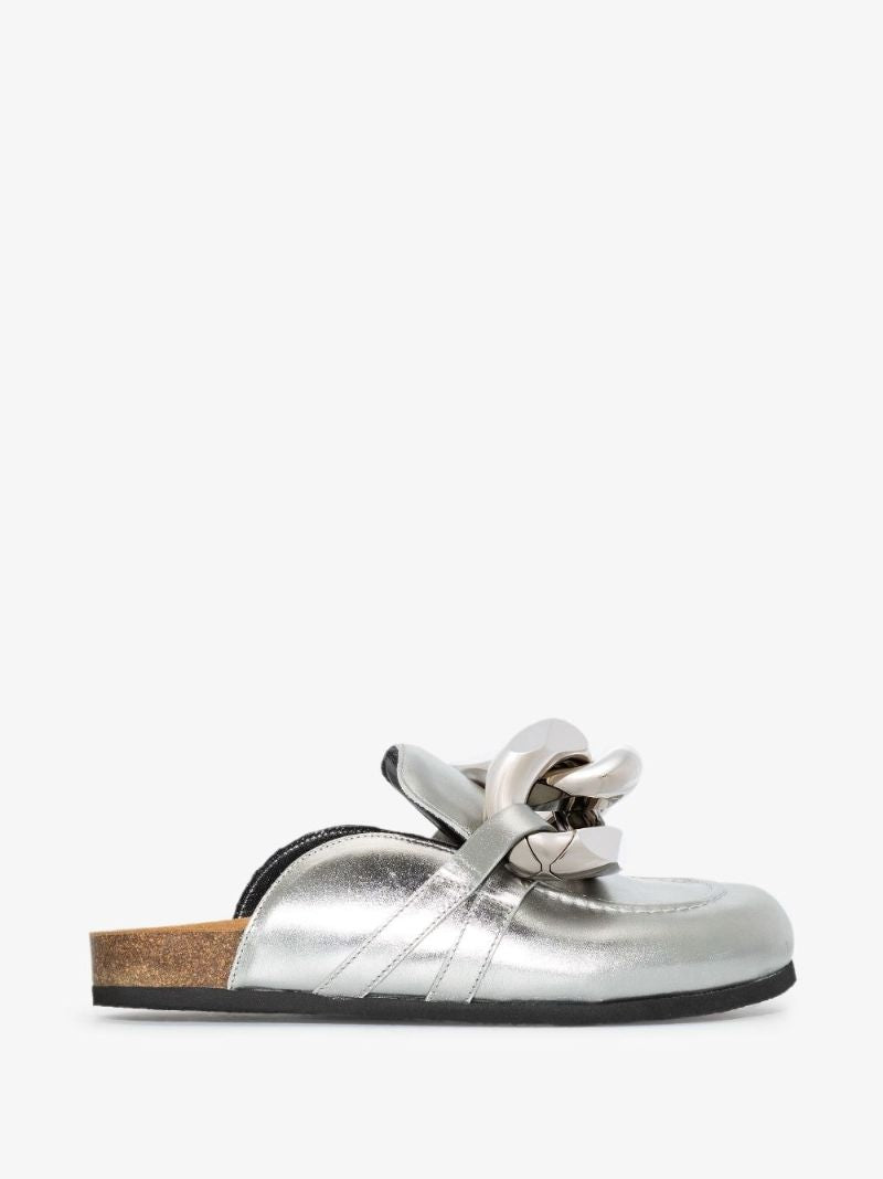Silver Chain Leather Mules