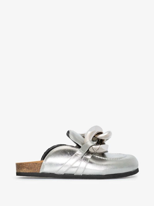 Silver Chain Leather Mules