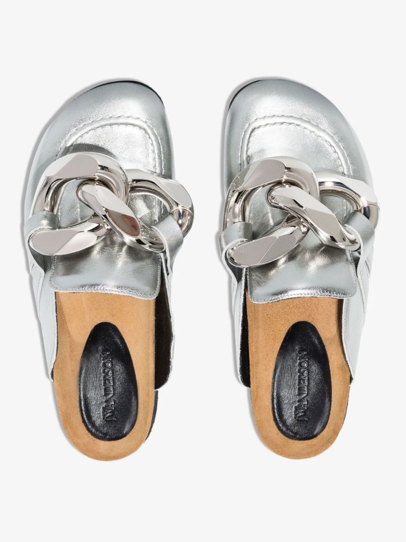 Silver Chain Leather Mules