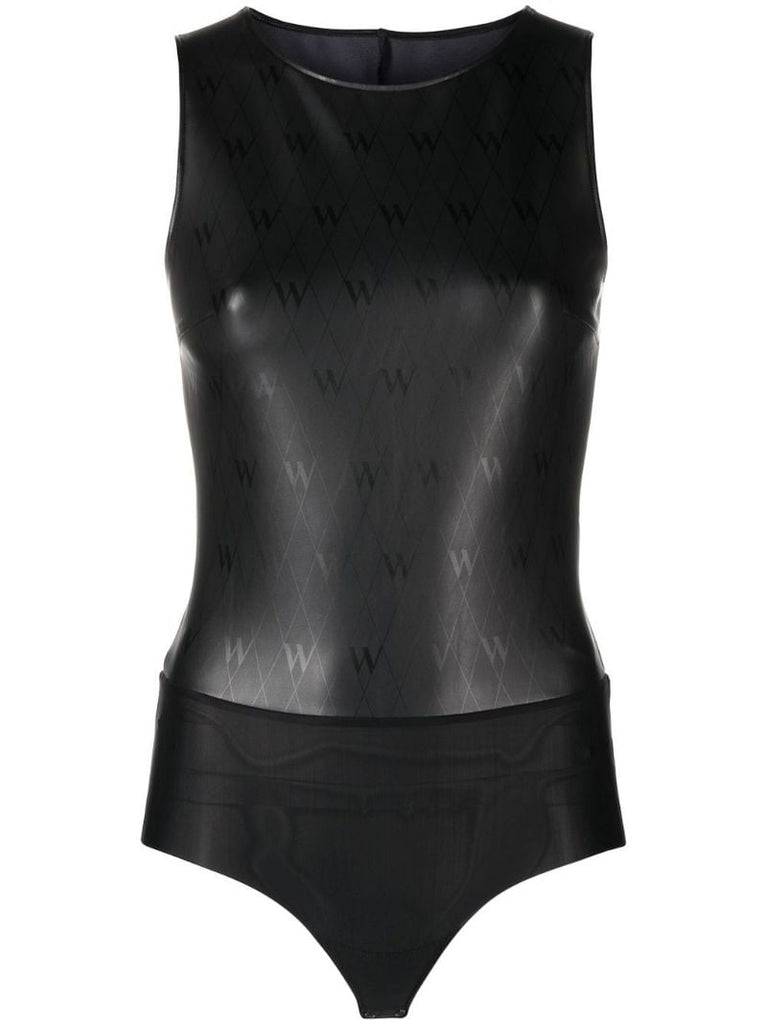 Black Faux-leather Bodysuit