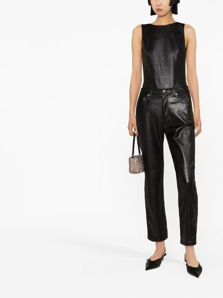 Black Faux-leather Bodysuit