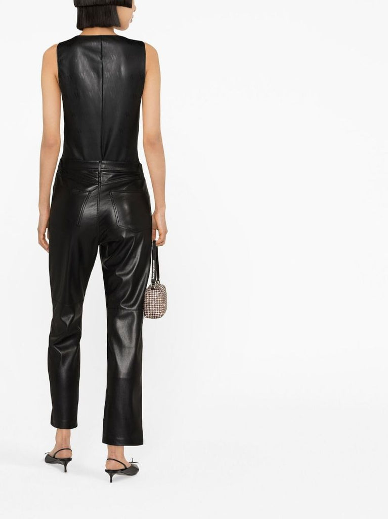 Black Faux-leather Bodysuit