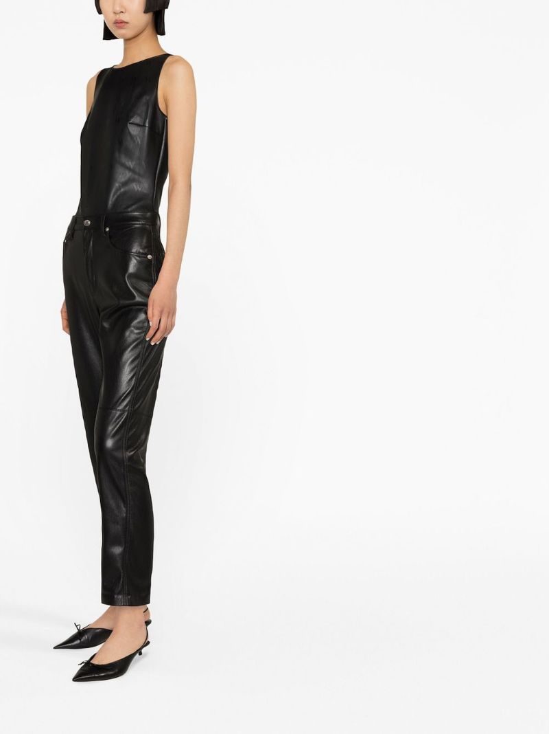 Black Faux-leather Bodysuit
