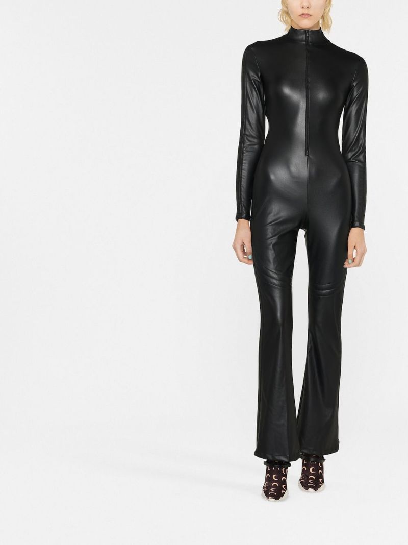 Black Faux-leather Flared Jumpsuit