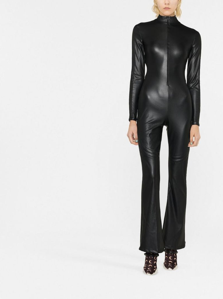 Black Faux-leather Flared Jumpsuit