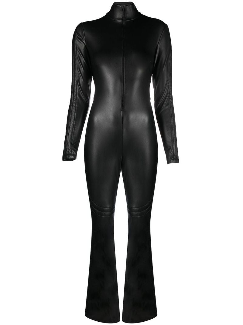 Black Faux-leather Flared Jumpsuit