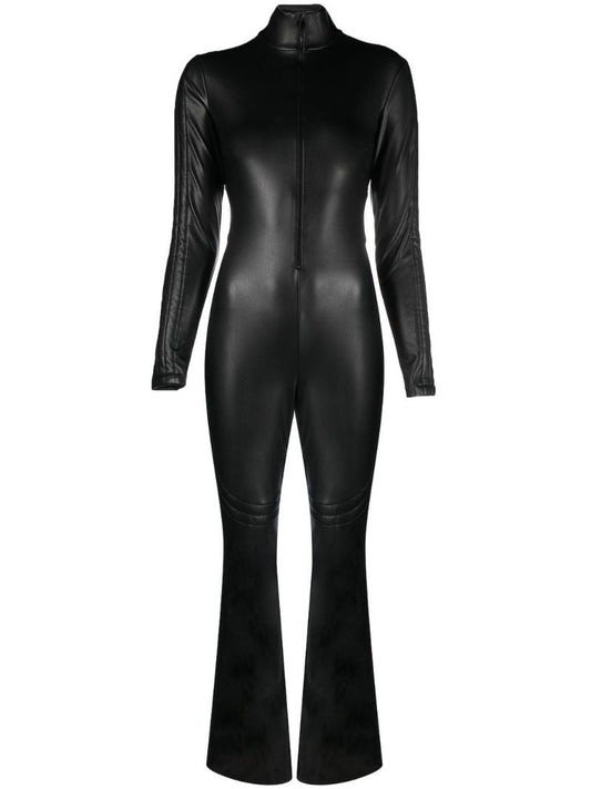 Black Faux-leather Flared Jumpsuit