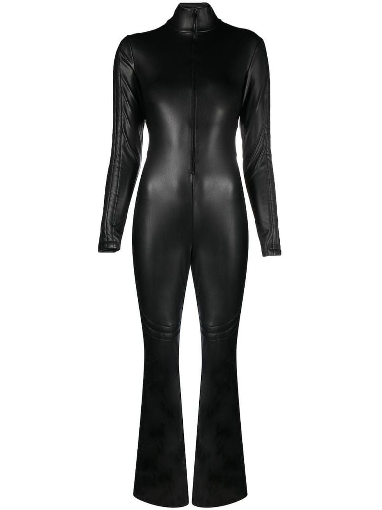 Black Faux-leather Flared Jumpsuit