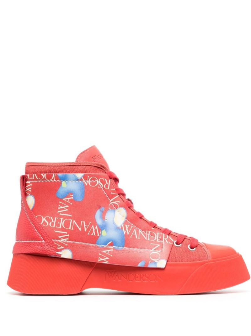 Red Elephant Print Canvas High-top Sneakers