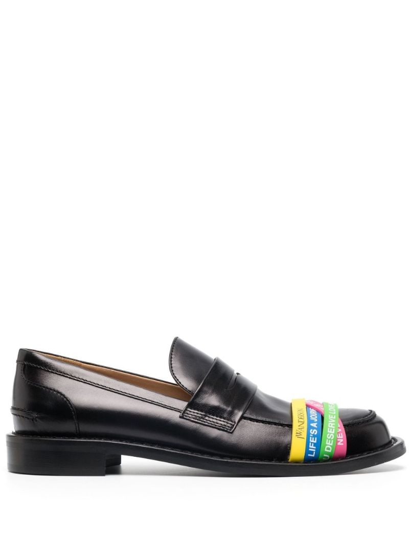 Black Elastic Leather Loafers