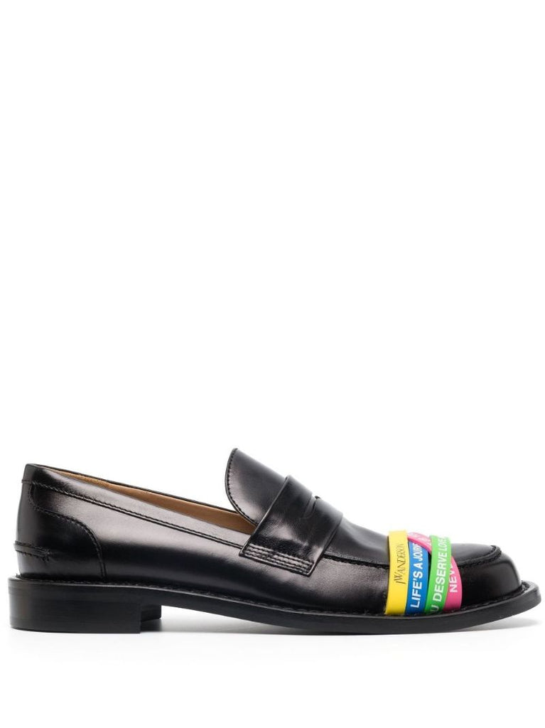 Black Elastic Leather Loafers