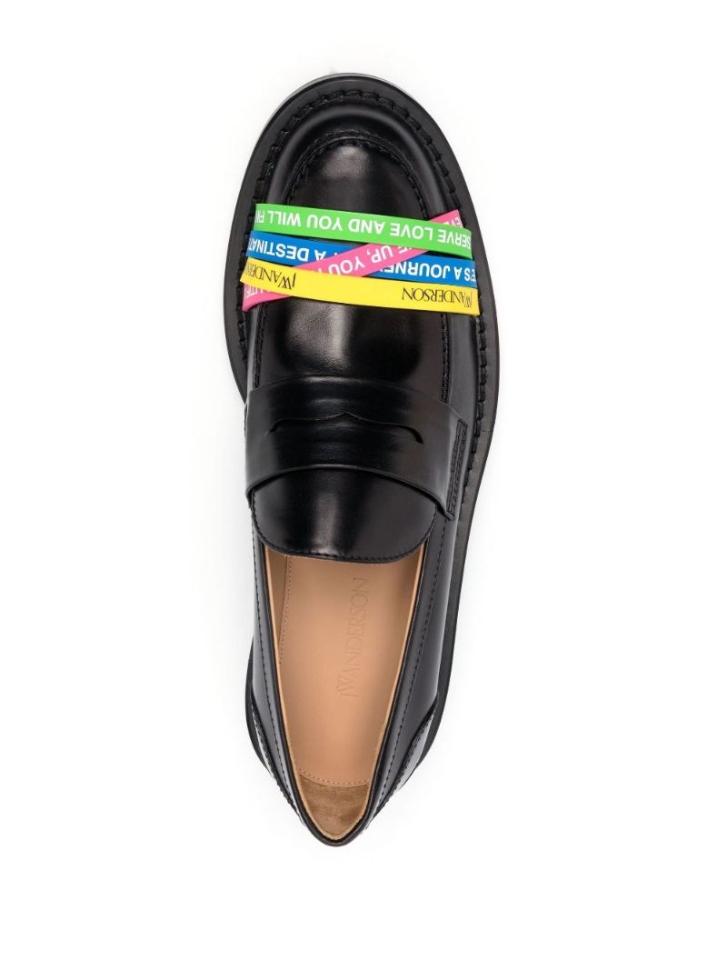 Black Elastic Leather Loafers
