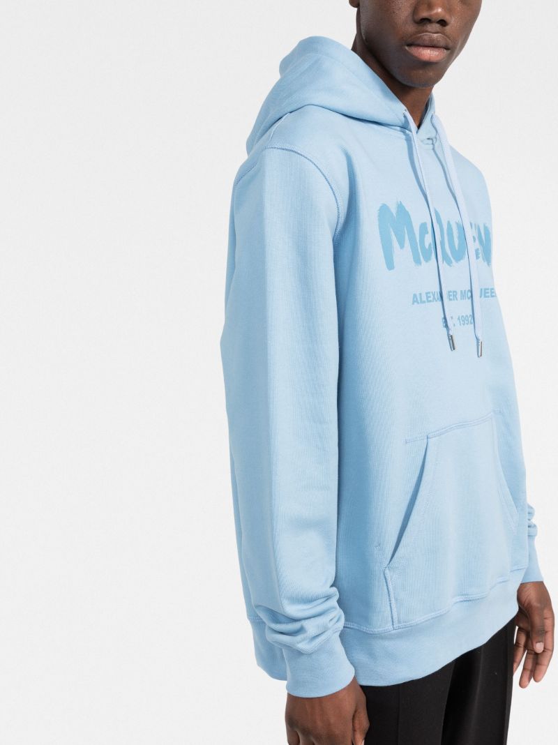 Blue Graffiti Print Cotton Hoodie