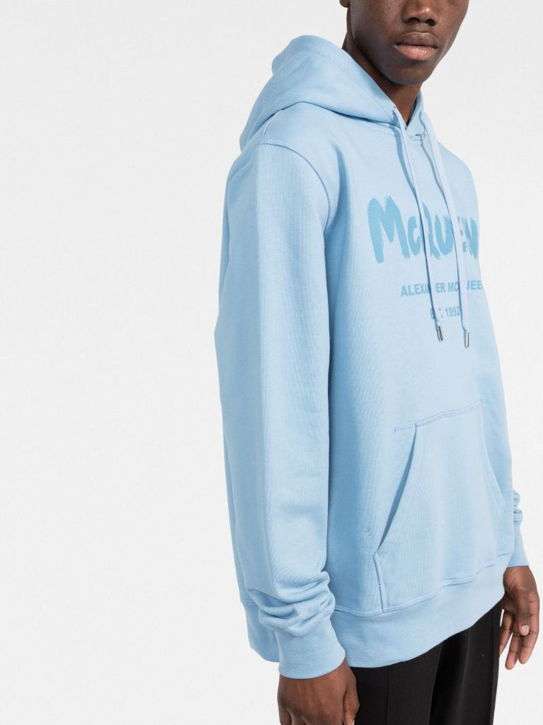 Blue Graffiti Print Cotton Hoodie