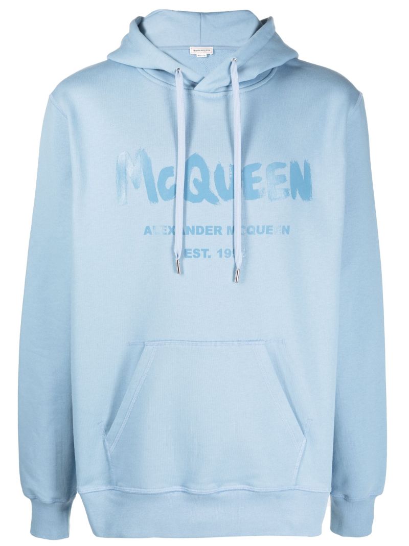 Blue Graffiti Print Cotton Hoodie