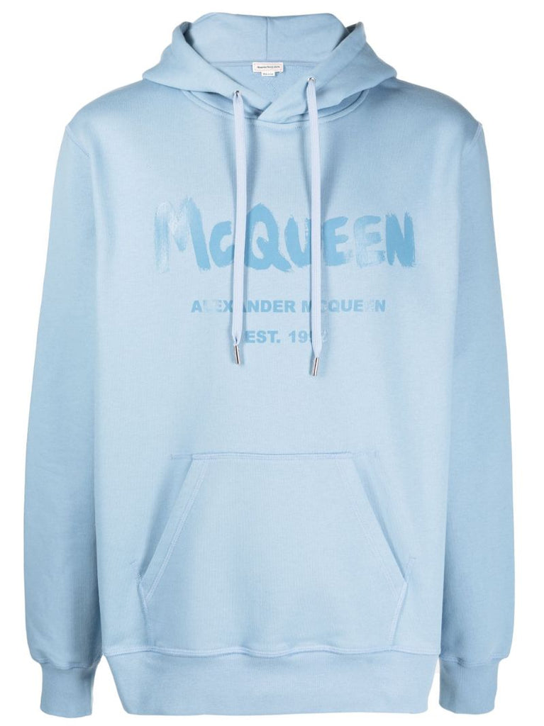 Blue Graffiti Print Cotton Hoodie
