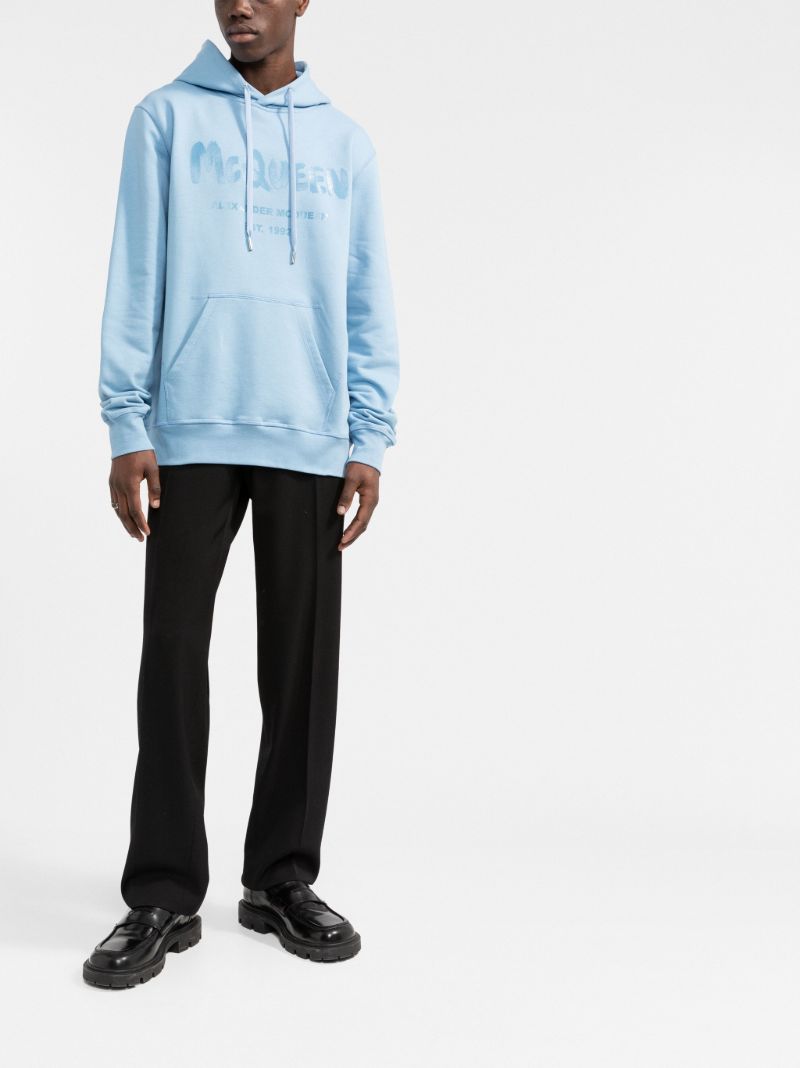 Blue Graffiti Print Cotton Hoodie